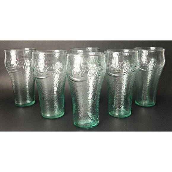 6 Coca Cola Coke Drinking Glasses Textured - Picture 1 of 4